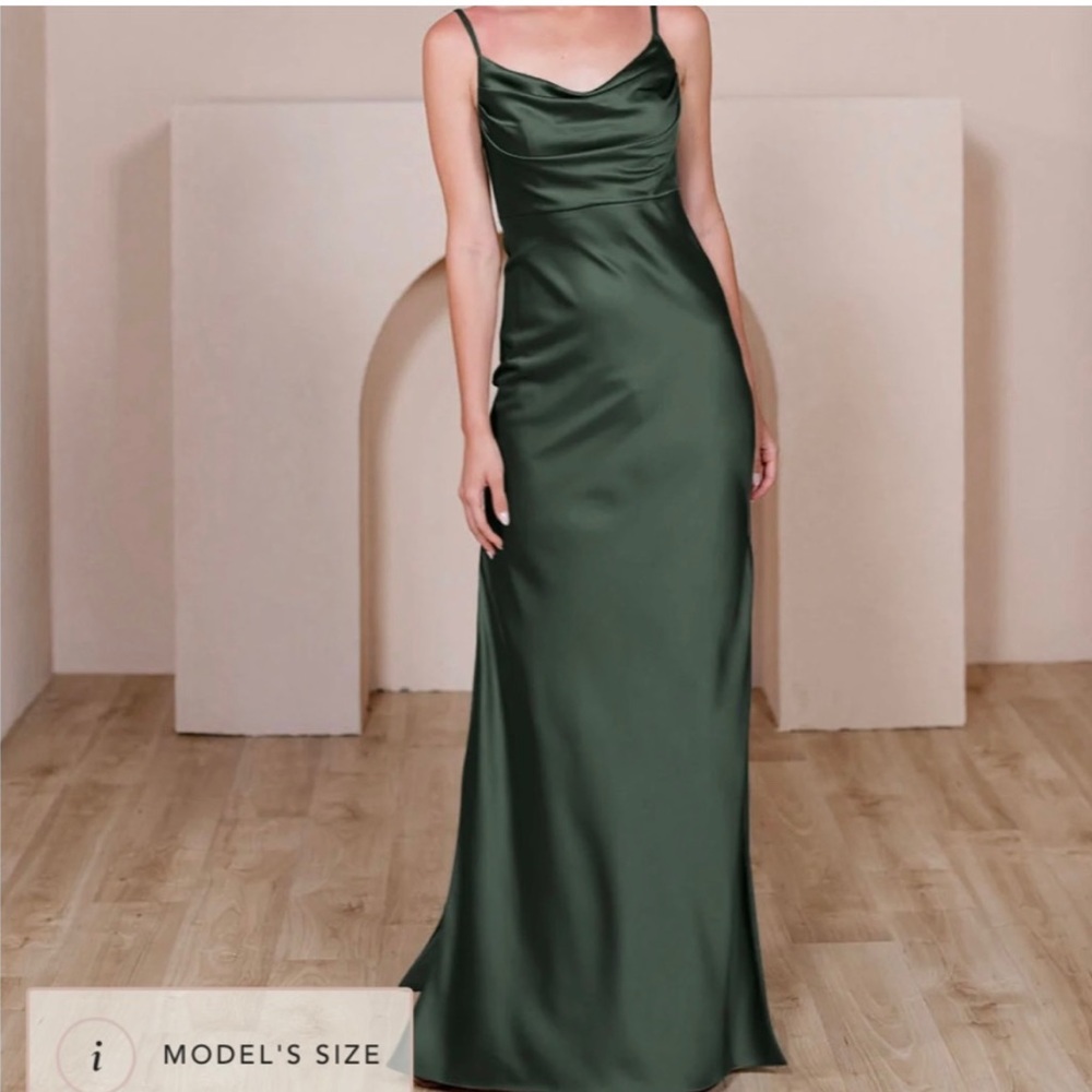 Revelry Skye Dress in Satin Deep Olive